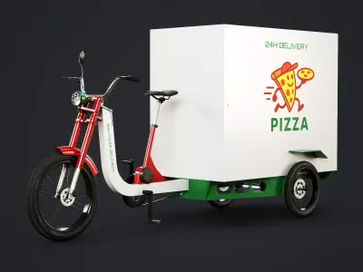 Electric Cargo Tricycle Delivery Bicycle - Pizza Delivery Low-poly 3D model