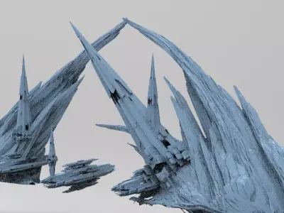 Sci fi Alien Cliff bridge Crystal Shards 6 3D model