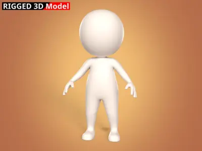 Cartoon Stickman Character with FK and IK Rig -- Man -- Boy 3D model