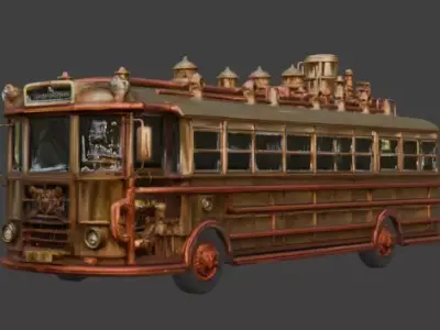 Stylized 3D Steampunk Passenger Bus Low-poly 3D model