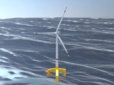 Wind turbine with Offshore Foundation V1 H-120 RD 160m Animation Low-poly 3D model