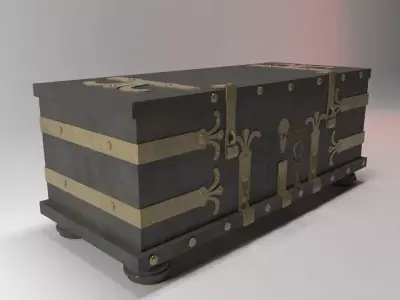 Trunk wooden chest with metal straps 3D model