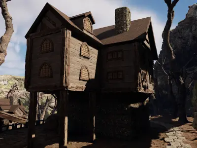Rustic Medieval Cliffside House Free 3D model