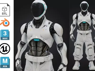 Futuristic Male Robot with Cargo Pants Low-poly 3D model