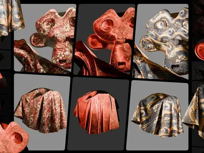 3 Oriental Velvet Fabric Seamless Material Bundle Texture