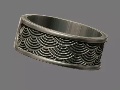 Retro Art deco waves band ring 3D print model