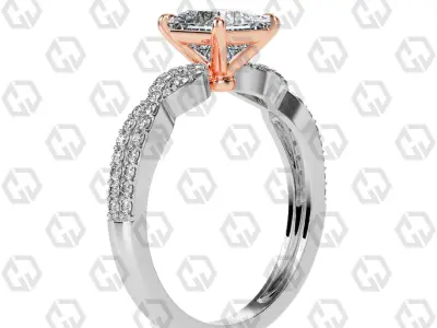 Ring 148 Princess shape twisted shank pave set ring 3D print model