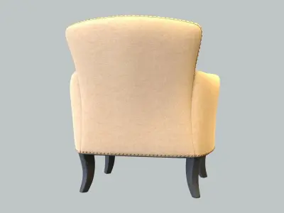 Vintage Chair Tan Linen Upholstery Wrought Iron Legs 3D model