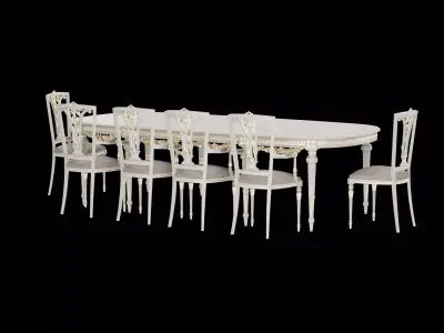 Antique Dining table set 3D model