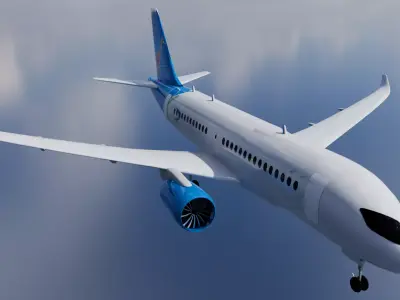 Airbus A220 300 High Quality 3D model Low and High Poly Low-poly 3D model