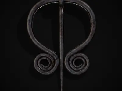 Medieval Hand Forged Iron Brooch Low-poly 3D model