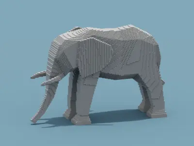 Voxel Elephant Low-poly 3D model