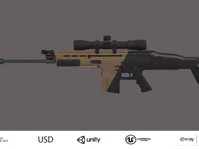 SCAR-L rifle with scope Low-poly 3D model