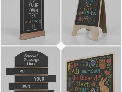 Urban Storefront Signage Pack - Customizable Chalkboards 3D model