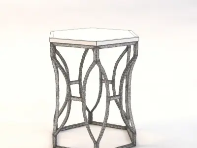 Roja Antique Gold Leaf Cream Marble Hexagonal Side Table 3D model