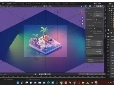 beach low poly model render in blender Low-poly 3D model