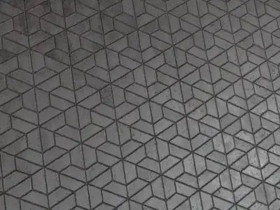 Industrial Weathered Black Polygonal Stone Tiles PBR Seamless Texture