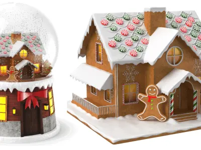 Detailed Gingerbread House and Snow globe 