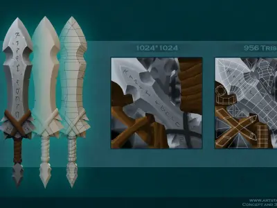 Hand-painted Barbarian Sword Low-poly 3D model