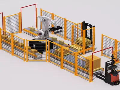 Palletizing Cell and Autonomous Forklift 3D model