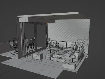  Interior design room with furniture Game-ready low-poly  Low-poly 3D model