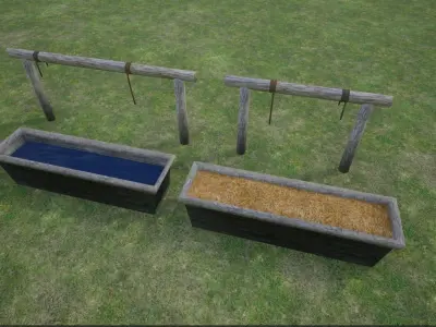 Lowpoly Western Horse Hitch And Trough Low-poly 3D model