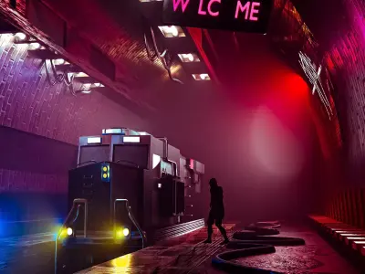 Realistic Locomotive  Underground Train Station 3D model