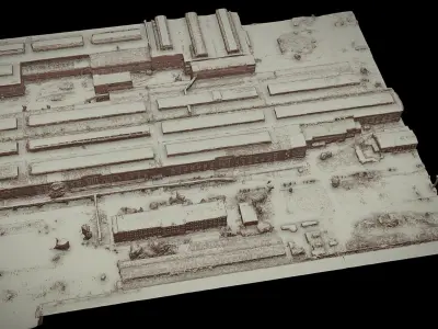 ironworks factory buildings industrial roofs dronescan Low-poly 3D model