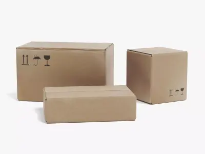 Cardboard Box Collection - 3 Parcel Packages 3D model