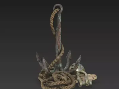 Nautical Grapnel Anchor Set  Weathered Maritime Props PBR 3D model