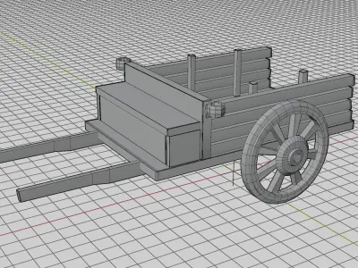 stylized old cart with torch hangers 3D model