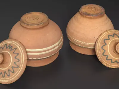 Rustic Antique Clay Pot Set Low-poly 3D model
