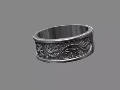 Ornatate Floral Leaf wedding band ring 3D print model