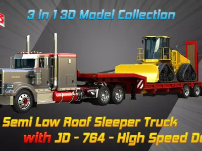 57P Semi Truck with JD - 764 High Speed Dozer 3 in 1 3D Model Pack