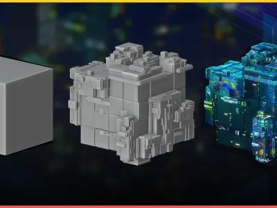 Procedural Sci-Fi Cyberpunk Effect Generator For Blender Low-poly 3D model