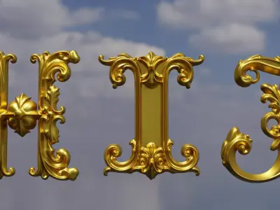 A to Z One Sided Baroque Style Upper Case Letters 02 3D model