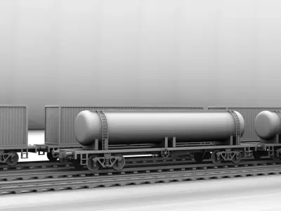 train with two tanks on tracks 3D model