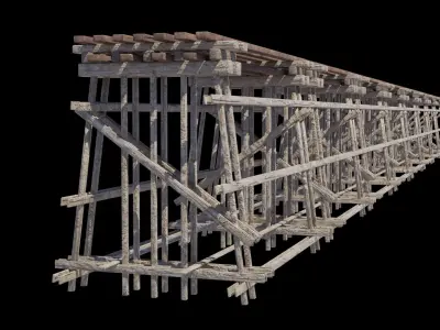 Two models 3D Wood trestle bridge  3D Model Pack