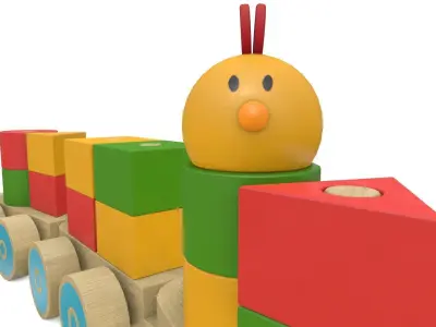 Little Chicks Wooden Toy Train Low-poly 3D model