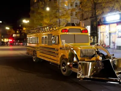  Armored School Bus with Plow - Post-Apocalyptic  Free low-poly 3D model