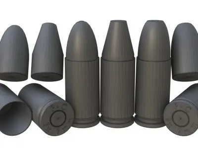 9x19mm Luger Para Cartridge Low-poly 3D model