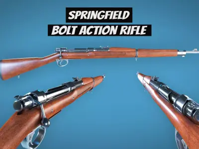 Springfield M 1903 Bolt Action Rifle LowPoly Firearm  3D Model Low-poly 3D model