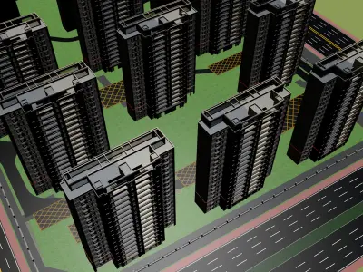 Buildings City building industrial park commercial housing 3D model V14