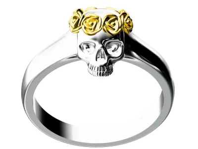 Antique Rose Crown Skull Ring 3D print model