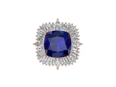 Cushion Solitaire Art deco Ring 3D print model 10
