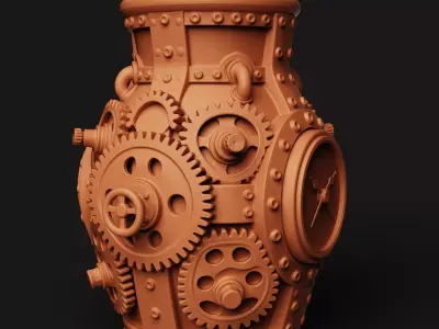 Steampunk Gear Vase Industrial Clockwork Planter 3D print model