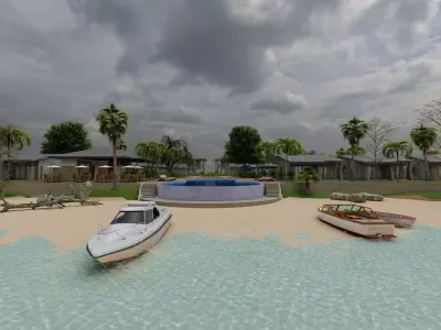  3D Tourism  Resort Space Model island beach interior Free low-poly 3D model