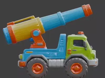 Stylized Water Cannon Utility Truck 3D Model Low-poly 3D model