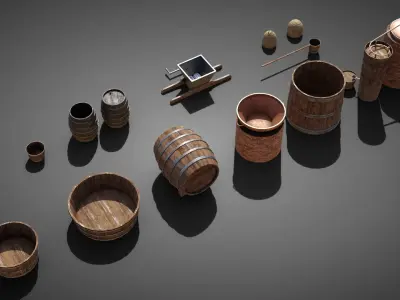 Medieval brewery props Low-poly 3D model