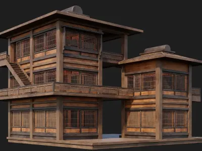 Old Japanese House Building 4K Textures GameReady 113 Low-poly 3D model